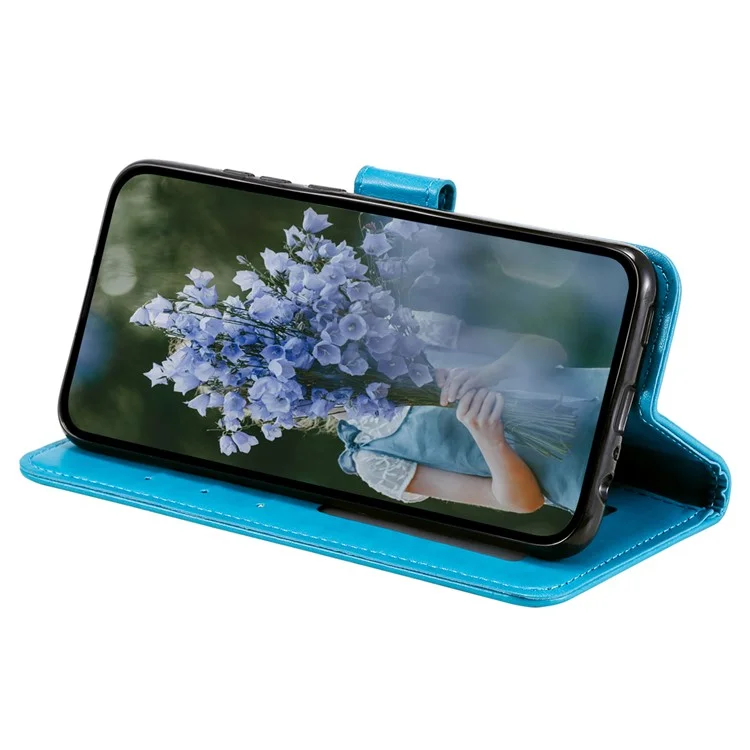 Für Huawei nova 10 SE 4G stoßfeste geprägte Mandala-Blumen-Handyhülle, sturzsichere Wallet-Standabdeckung mit Riemen - Blau