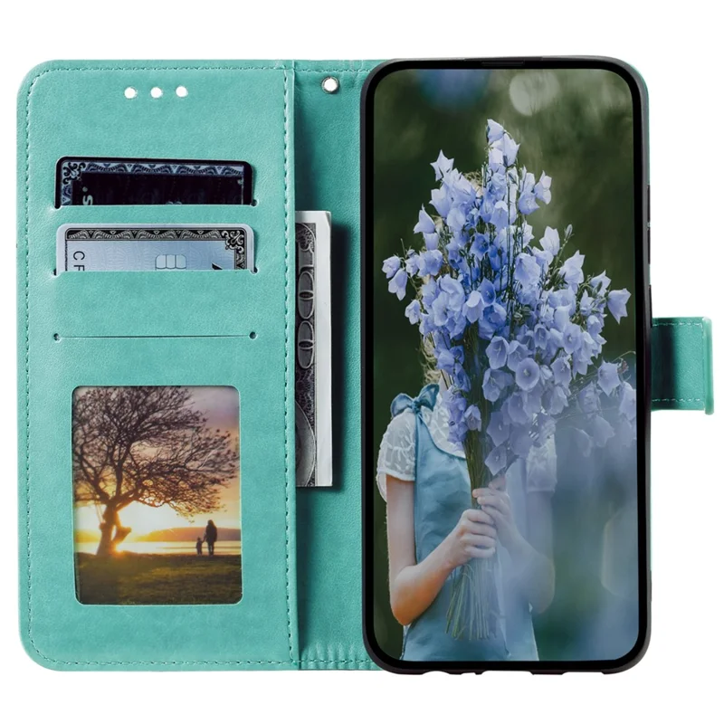 Mobile Phone Case for Oppo A58 5G, Imprinted Mandala Flower Pattern Wallet Stand Phone Cover with Strap - Green