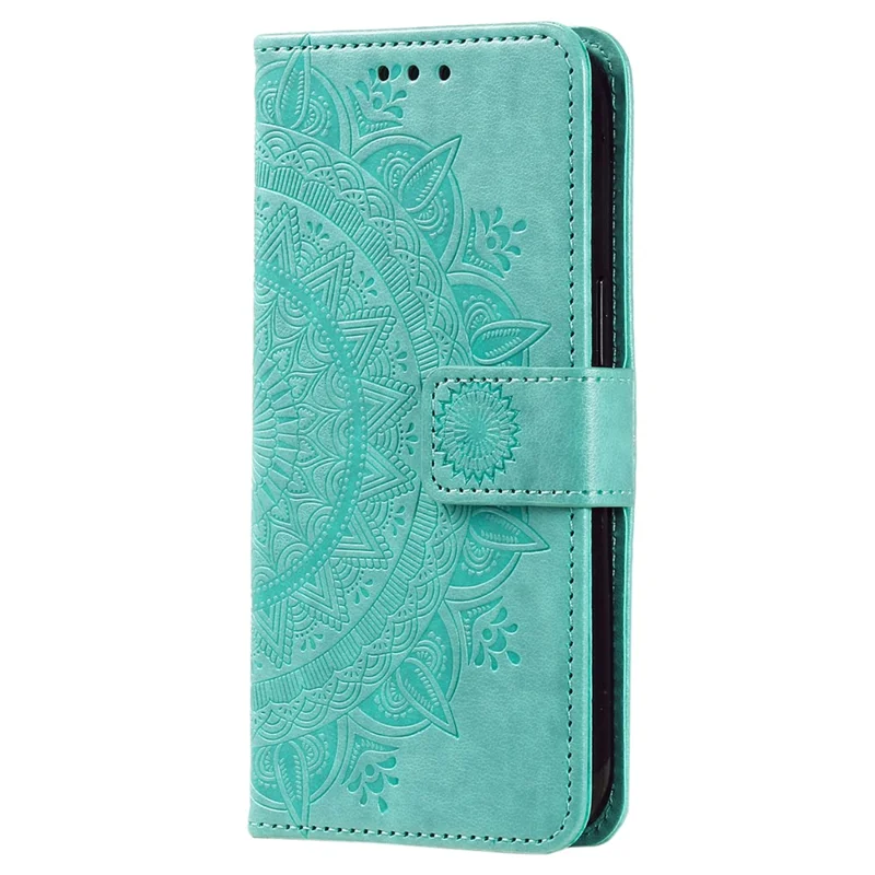 Mobile Phone Case for Oppo A58 5G, Imprinted Mandala Flower Pattern Wallet Stand Phone Cover with Strap - Green