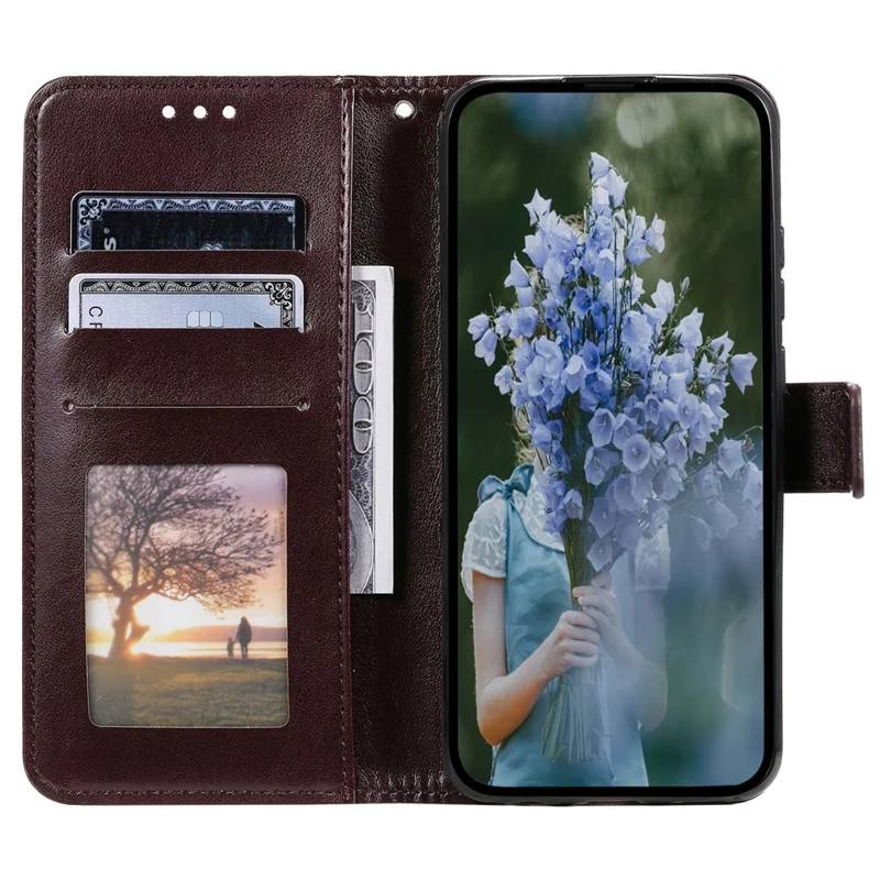 Mobile Phone Case for Oppo A58 5G, Imprinted Mandala Flower Pattern Wallet Stand Phone Cover with Strap - Brown