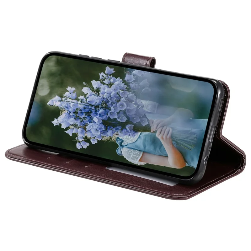 Mobile Phone Case for Oppo A58 5G, Imprinted Mandala Flower Pattern Wallet Stand Phone Cover with Strap - Brown