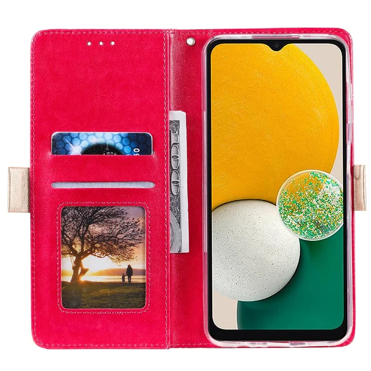 Per Samsung Galaxy A54 5G Zipper Wallet Phone Case Lace Flower Pattern PU Leather Phone Stand Cover with Bowknot Wrist Strap - Rose