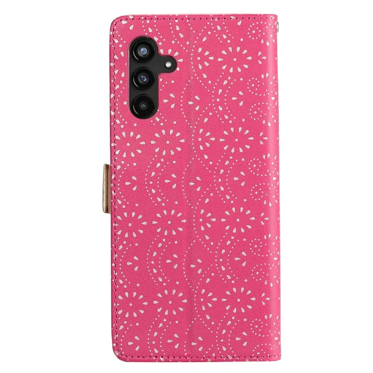 Per Samsung Galaxy A54 5G Zipper Wallet Phone Case Lace Flower Pattern PU Leather Phone Stand Cover with Bowknot Wrist Strap - Rose