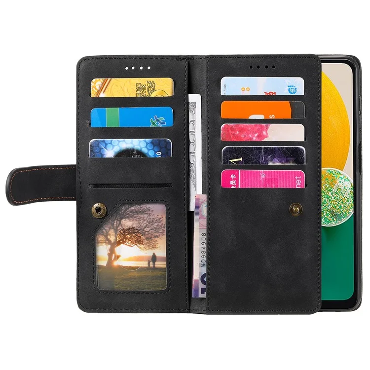 Para Samsung Galaxy A54 5G Zipper Pocket Anti-Scratch Cell Phone Case PU Leather+TPU Phone Shell Phone Cover with 9 Card Slots - Black