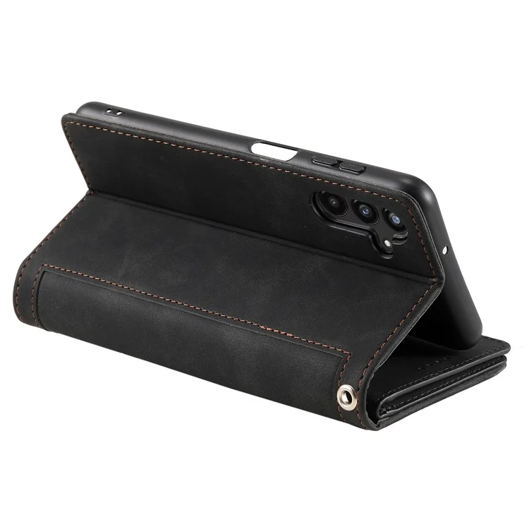 Para Samsung Galaxy A54 5G Zipper Pocket Anti-Scratch Cell Phone Case PU Leather+TPU Phone Shell Phone Cover with 9 Card Slots - Black