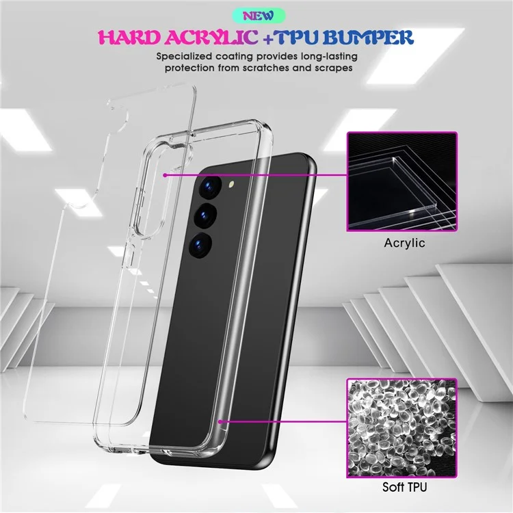 For Samsung Galaxy S23+ High Transparency Phone Case Hard Acrylic Back TPU Frame Protective Cover