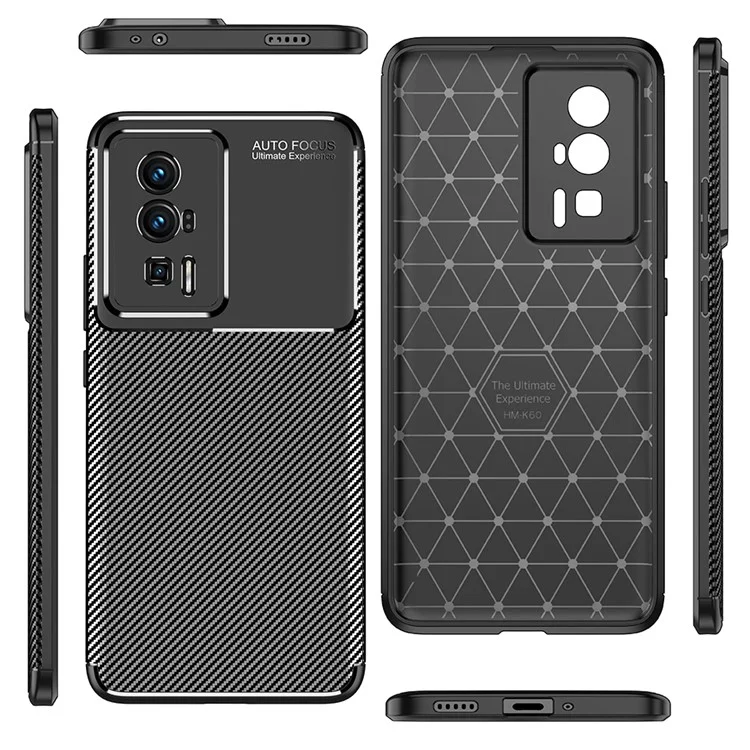 Pour Xiaomi Poco F5 Pro 5G / Redmi K60 Pro 5G / K60 5G Housse de téléphone avec texture fibre de carbone Anti-rayures Flexible TPU Housse de protection