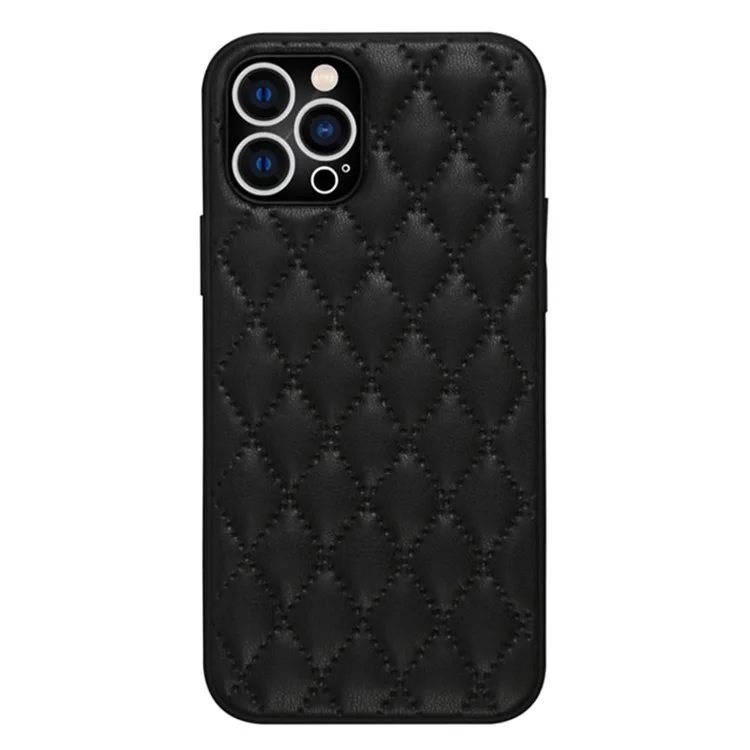Back Case per iPhone 14 Pro Max, custodia in pelle PU con texture a rombi antishock TPU antigraffio - Nero