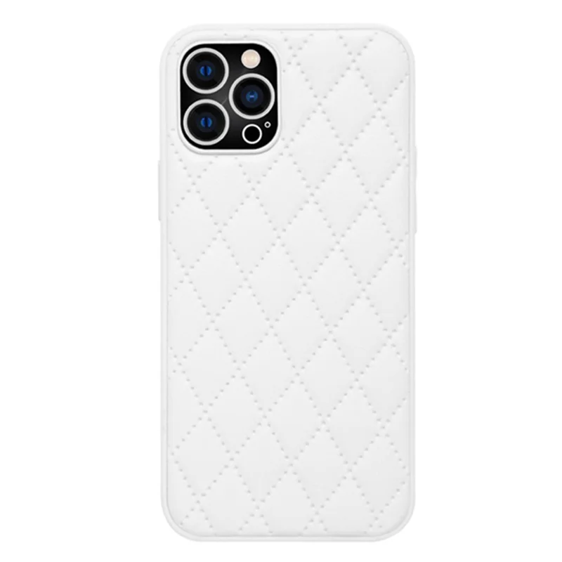 Back Case for iPhone 13 Pro 6.1 inch, Bump Proof Rhombus Texture PU Leather+TPU Anti-scratch Phone Cover Shell - White