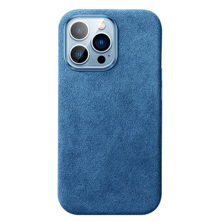 Pour iPhone 12 / 12 Pro 6.1 pouces Coque arrière, Compatible avec MagSafe Résistant aux rayures Revêtement en suède Boîtier de téléphone en PC avec bouton métallique - Bleu