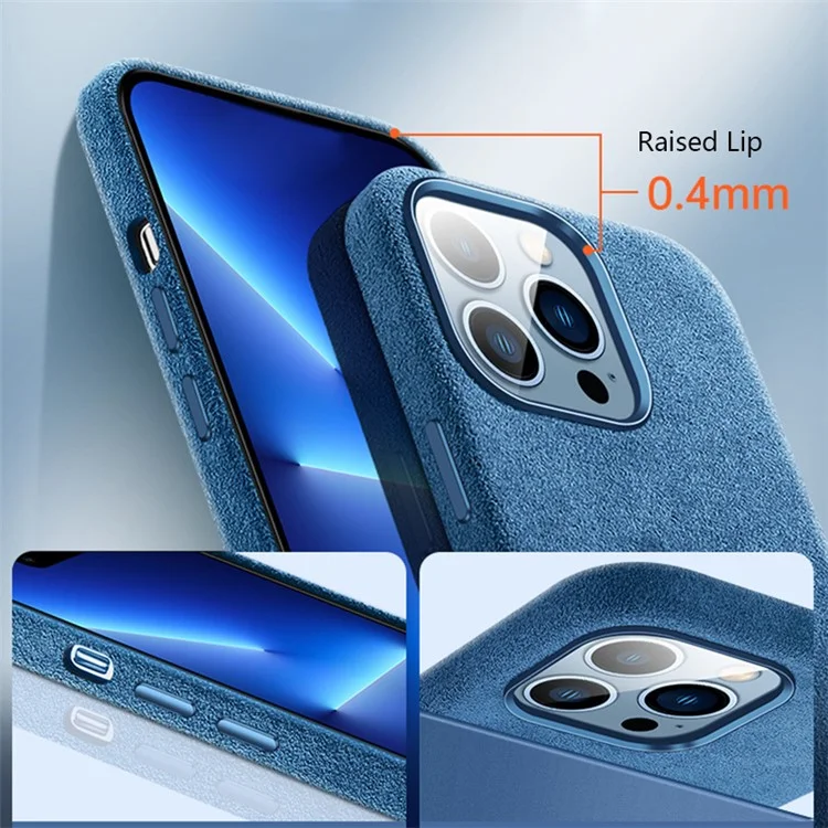 Pour iPhone 12 / 12 Pro 6.1 pouces Coque arrière, Compatible avec MagSafe Résistant aux rayures Revêtement en suède Boîtier de téléphone en PC avec bouton métallique - Bleu