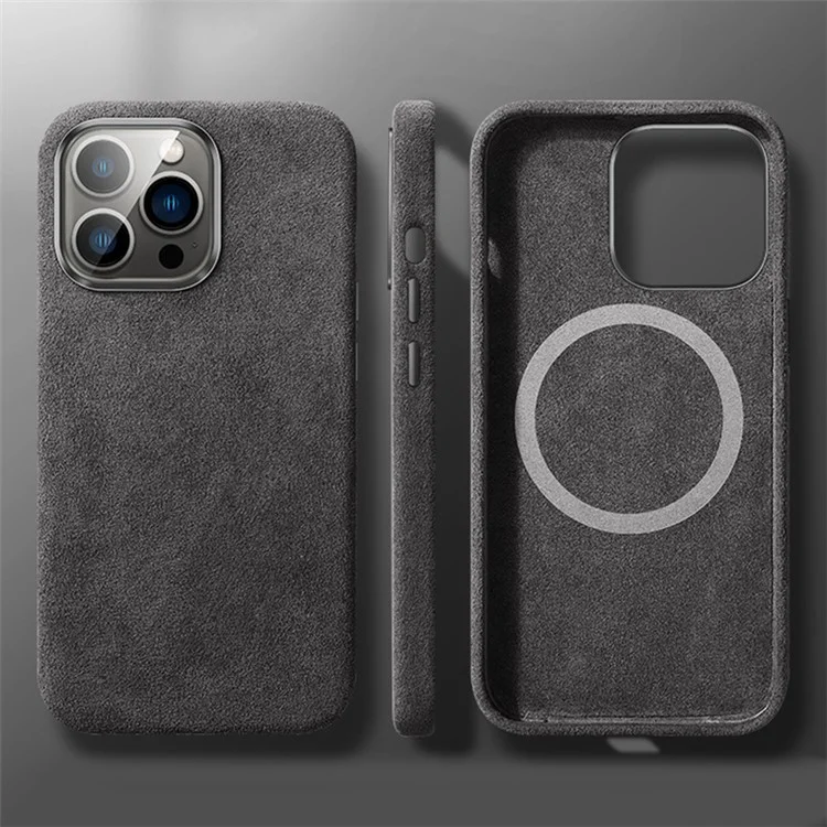 Pour iPhone 12 / 12 Pro 6.1 pouces Coque arrière, Compatible avec MagSafe Résistant aux rayures Revêtement en suède PC Boîtier de téléphone avec boutons en métal - Noir