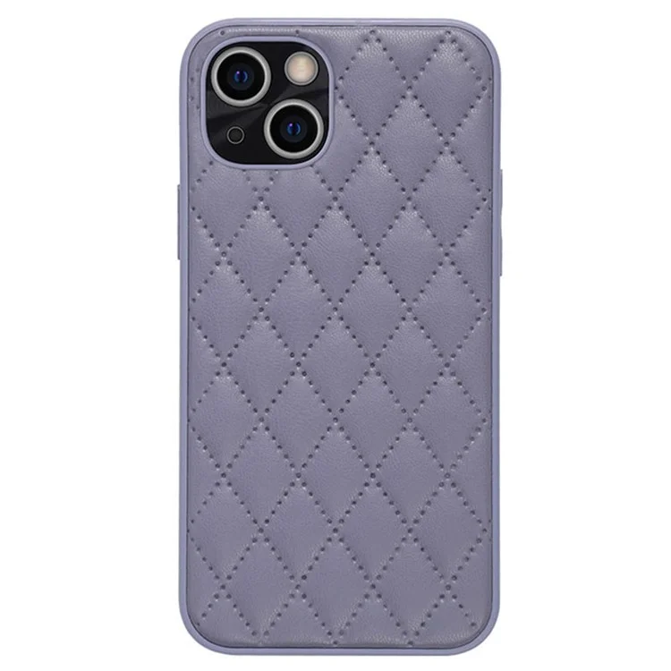 For iPhone 14 Rhombus Texture Design Phone Case PU Leather+TPU Shockproof Non-Slip Grip Protective Cover -  Purple