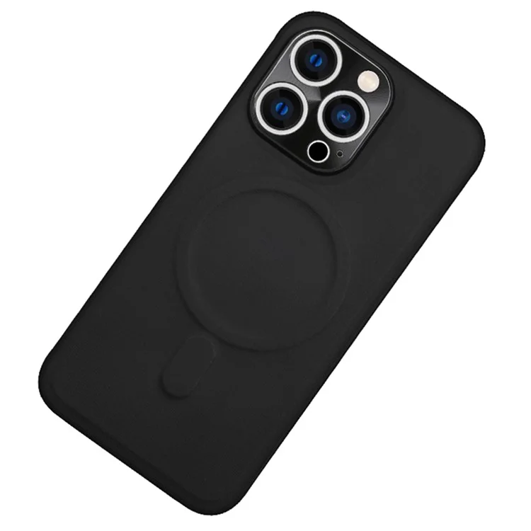For iPhone 12 Pro Max 6.7 inch PU Leather Coated TPU Case Magnetic Cell Phone Back Cover Compatible with MagSafe - Black