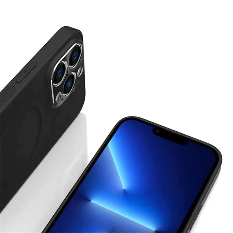 For iPhone 13 Pro 6.1 inch Compatible with MagSafe PU Leather Coated TPU Case Magnetic Cell Phone Back Cover - Black