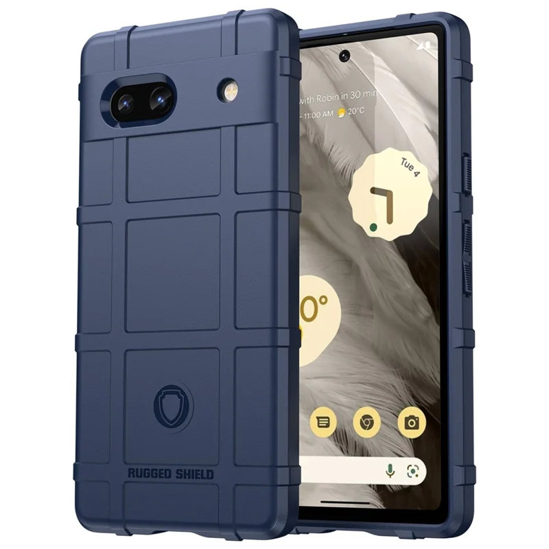 For Google Pixel 7a Phone Case Rugged Square Grid Texture Drop Protection Soft TPU Back Cover - Blue