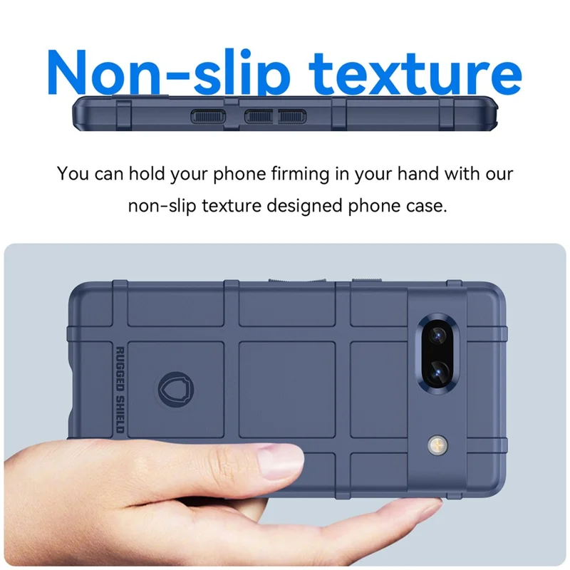 For Google Pixel 7a Phone Case Rugged Square Grid Texture Drop Protection Soft TPU Back Cover - Blue