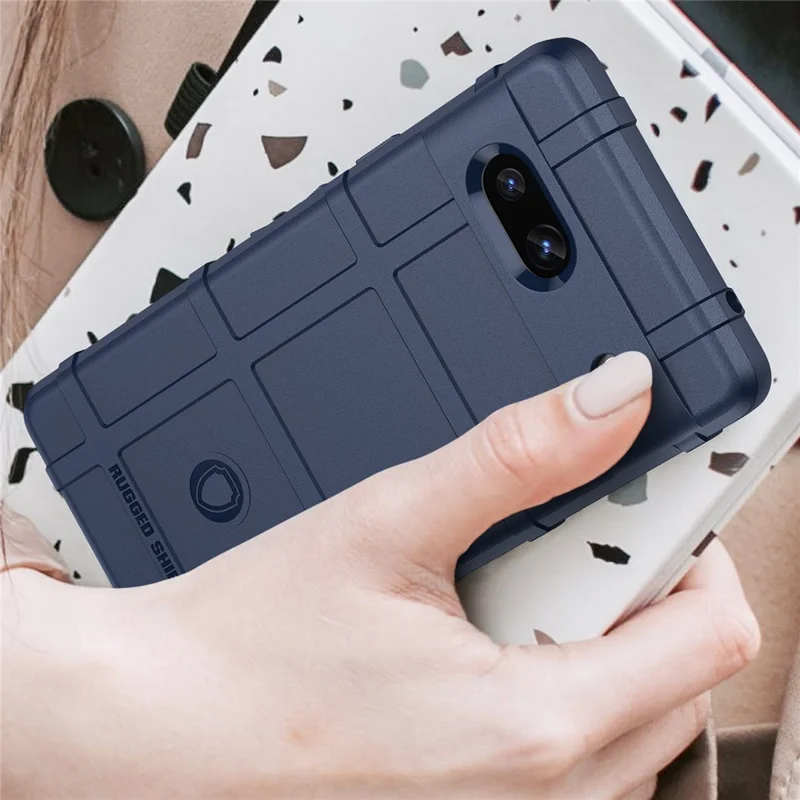 For Google Pixel 7a Phone Case Rugged Square Grid Texture Drop Protection Soft TPU Back Cover - Blue