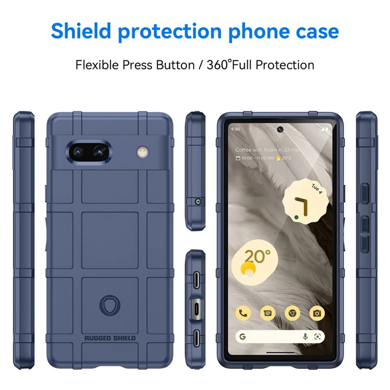 For Google Pixel 7a Phone Case Rugged Square Grid Texture Drop Protection Soft TPU Back Cover - Blue