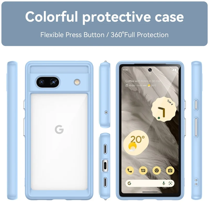 For Google Pixel 7a Phone Case, TPU Bumper+Acrylic Back Shell Shock-absorbing Protective Cover - Blue