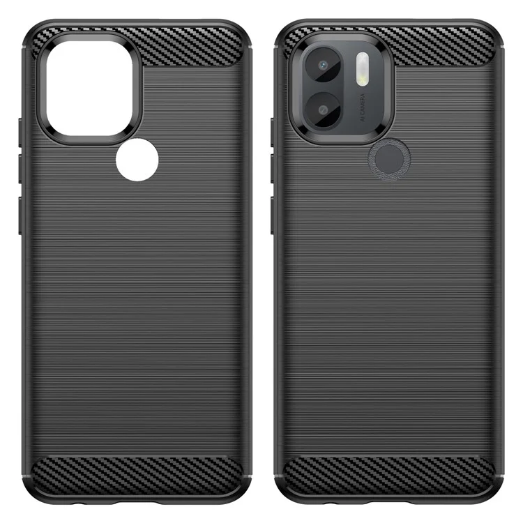 Pour Xiaomi Redmi A1+ 4G / A2+ 4G / Poco C50 4G Texture Carbone Fibre Anti-chute Étui de Protection TPU Téléphone Portable Brossé - Noir