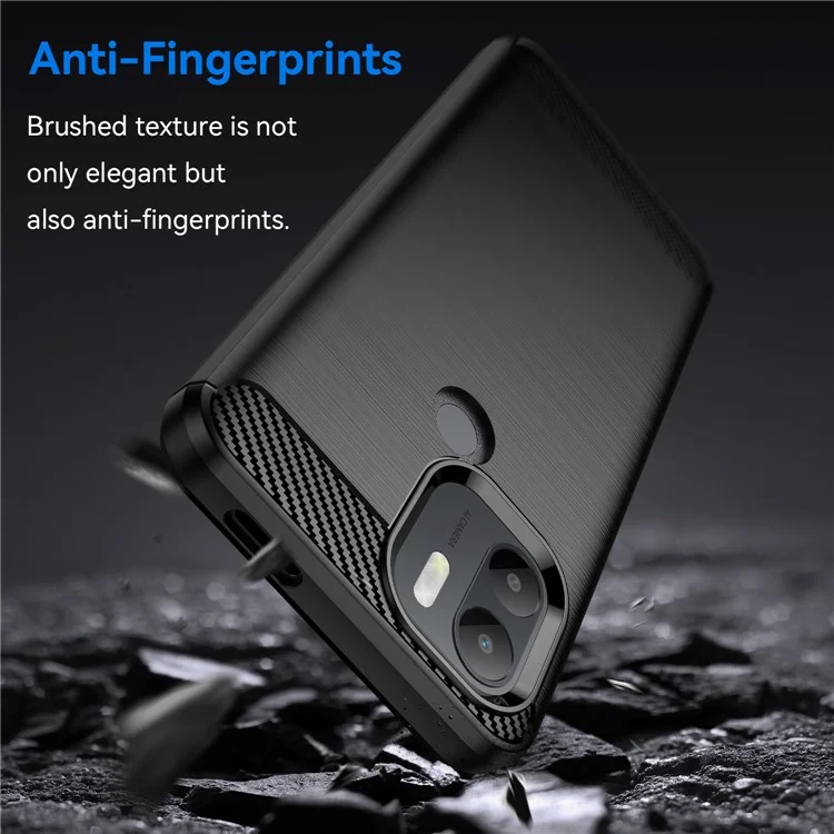 Pour Xiaomi Redmi A1+ 4G / A2+ 4G / Poco C50 4G Texture Carbone Fibre Anti-chute Étui de Protection TPU Téléphone Portable Brossé - Noir