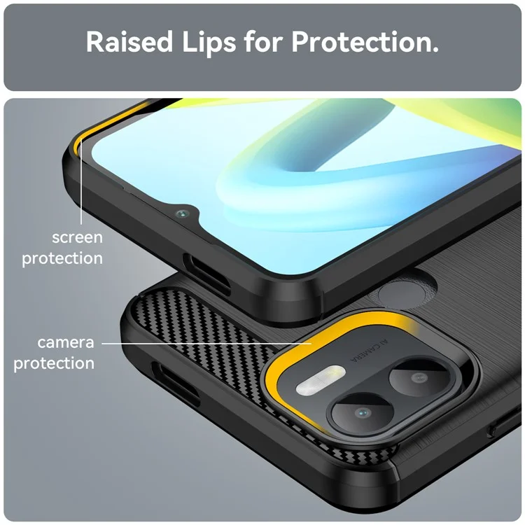 Pour Xiaomi Redmi A1+ 4G / A2+ 4G / Poco C50 4G Texture Carbone Fibre Anti-chute Étui de Protection TPU Téléphone Portable Brossé - Noir