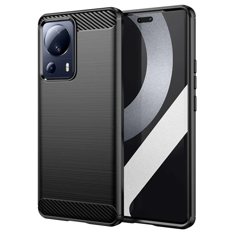 Para Xiaomi 13 Lite / Civi 2 5G Carcasa de teléfono móvil protectora de textura de fibra de carbono TPU a prueba de golpes con acabado cepillado - Negro