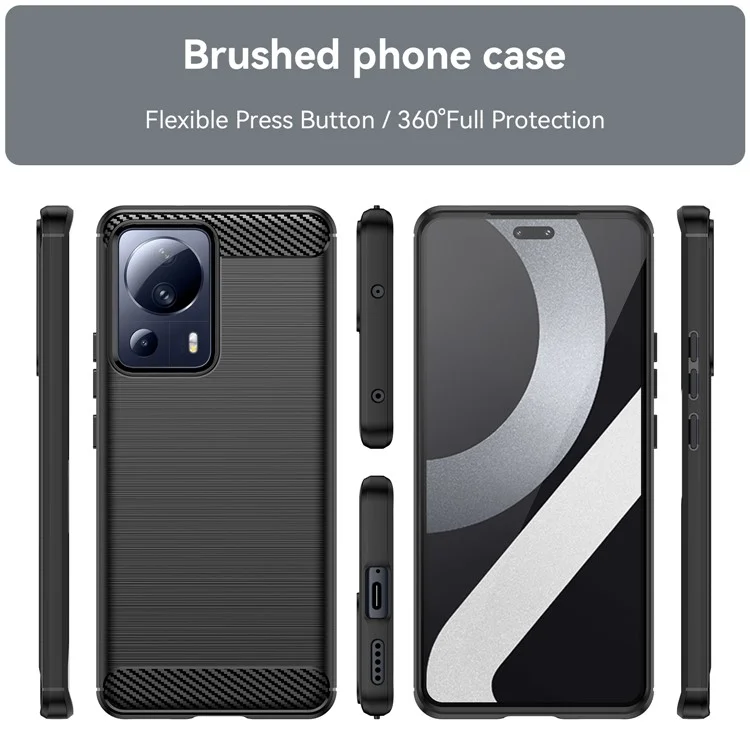 Para Xiaomi 13 Lite / Civi 2 5G Carcasa de teléfono móvil protectora de textura de fibra de carbono TPU a prueba de golpes con acabado cepillado - Negro