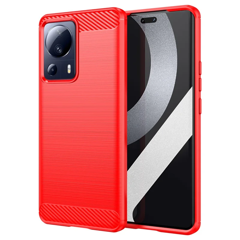 For Xiaomi 13 Lite / Civi 2 5G Carbon Fiber Texture TPU Protective Phone Cover Bump Proof Brushed Mobile Phone Case - Red