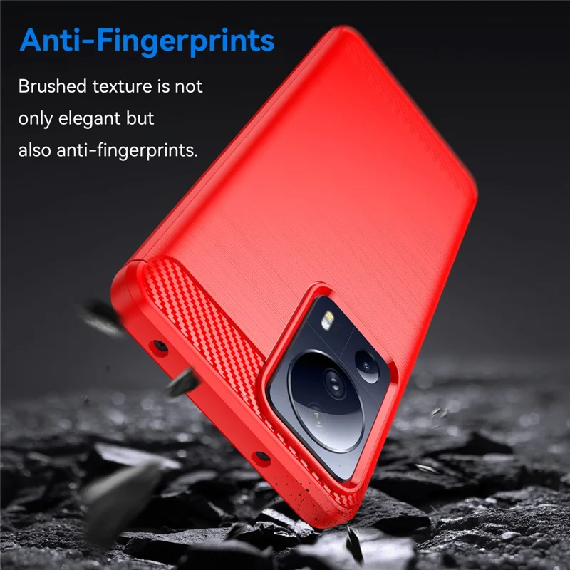 For Xiaomi 13 Lite / Civi 2 5G Carbon Fiber Texture TPU Protective Phone Cover Bump Proof Brushed Mobile Phone Case - Red
