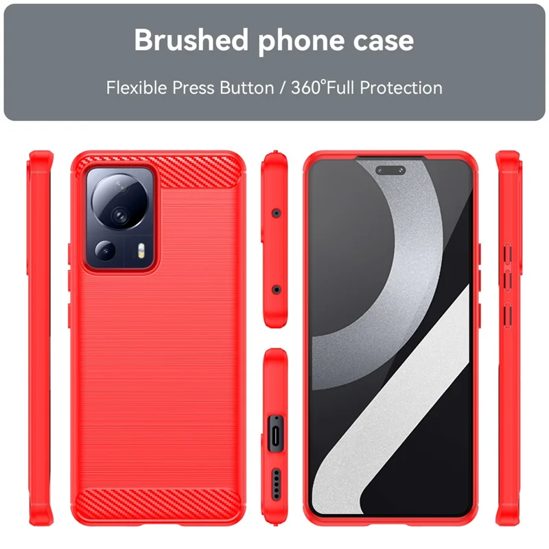 For Xiaomi 13 Lite / Civi 2 5G Carbon Fiber Texture TPU Protective Phone Cover Bump Proof Brushed Mobile Phone Case - Red