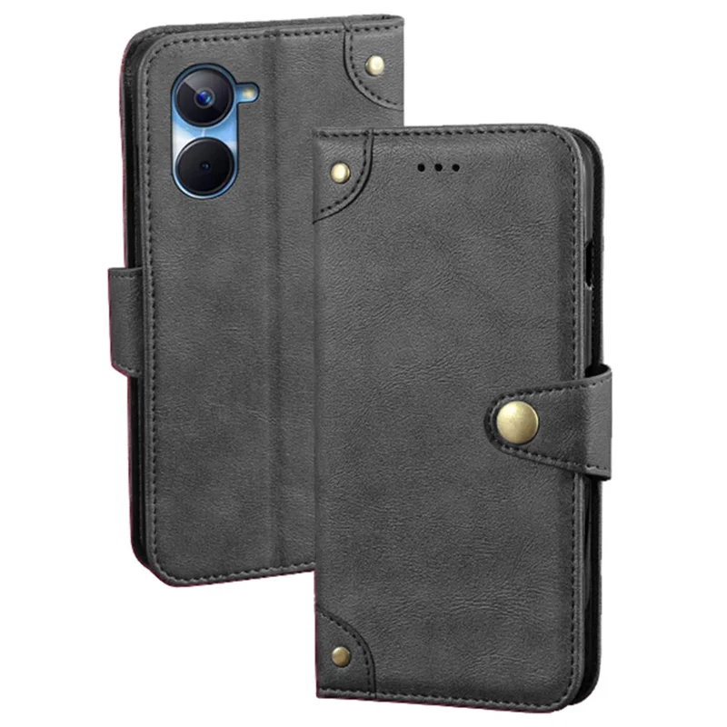 IDEWEI For Realme 10s 5G Scratch Resistant Fine Texture PU Leather Phone Case Wallet Stand Cell Phone Cover - Black