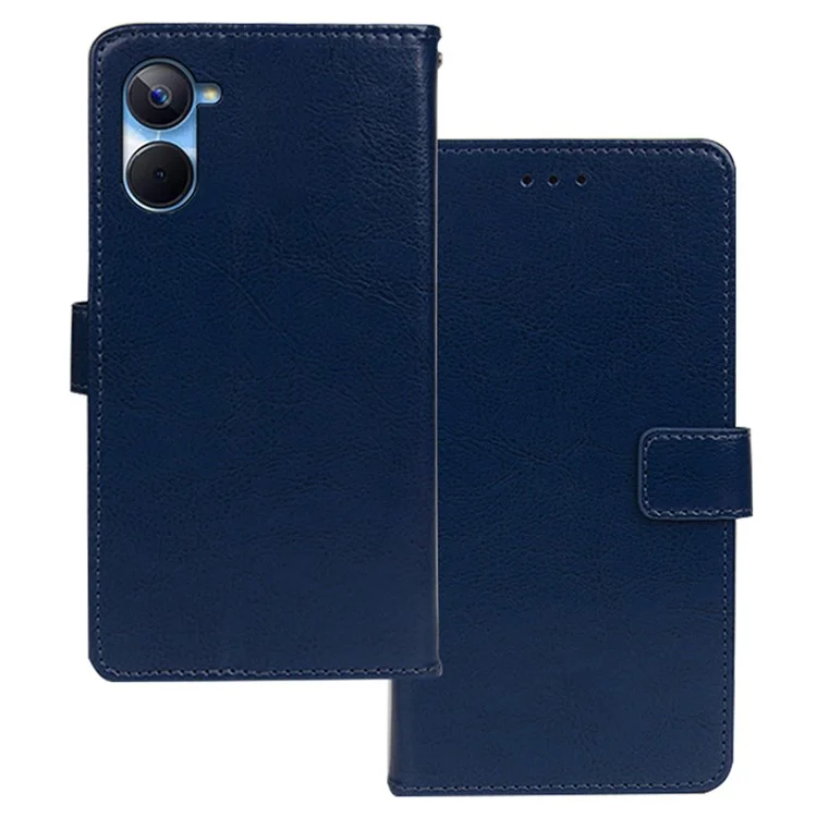IDEWEI для Realme 10s 5G Crazy Horse Texture Full Coverage PU Leather Phone Case Folio Flip Stand Wallet Cover - Blue