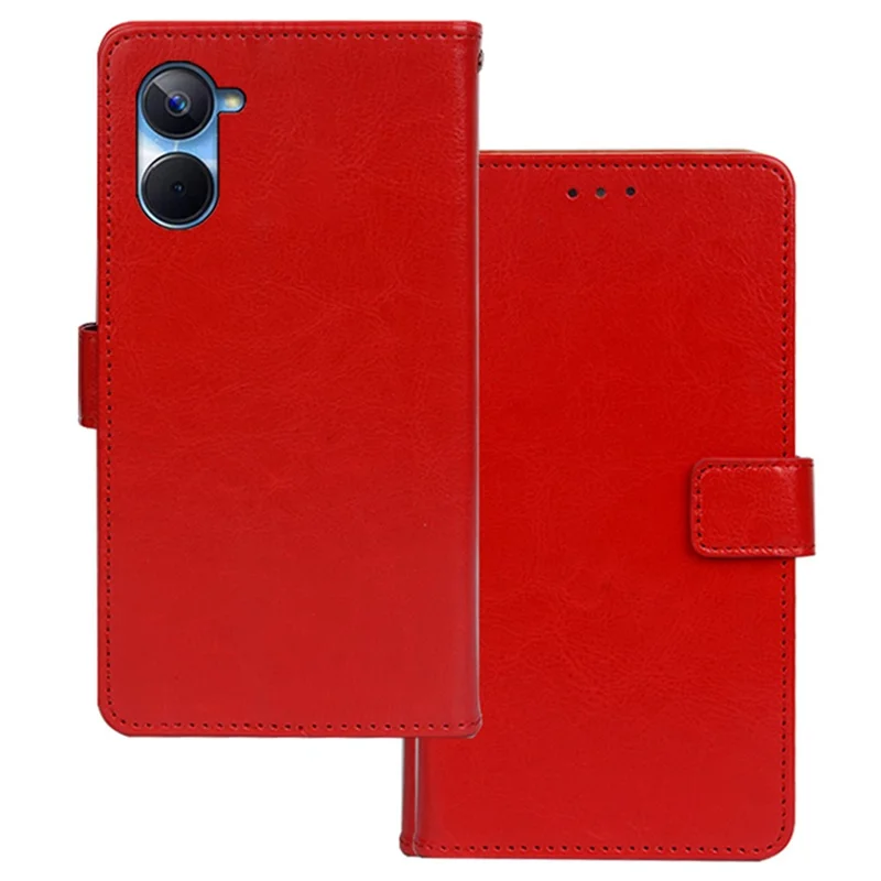 IDEWEI For Realme 10s 5G Crazy Horse Texture Full Coverage PU Leather Phone Case Folio Flip Stand Wallet Cover - Red