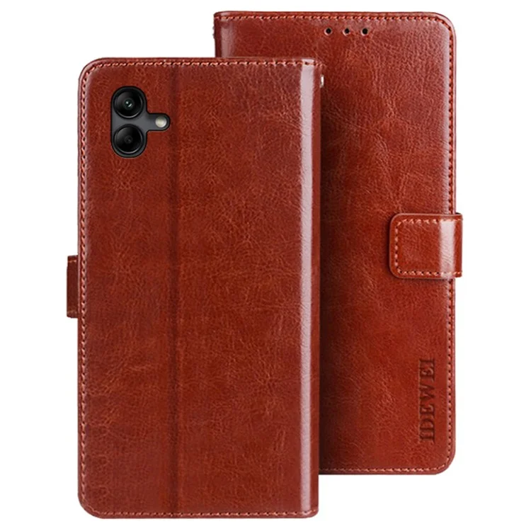 IDEWEI Für Samsung Galaxy A04e 4G / F04 4G / M04 4G PU-Leder Flip-Handyhülle Kratzfeste Schutzhülle mit Ständer-Funktion Crazy Horse-Textur Wallet Shell - Braun