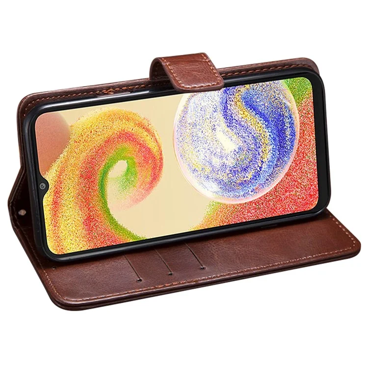 IDEWEI Für Samsung Galaxy A04e 4G / F04 4G / M04 4G PU-Leder Flip-Handyhülle Kratzfeste Schutzhülle mit Ständer-Funktion Crazy Horse-Textur Wallet Shell - Braun