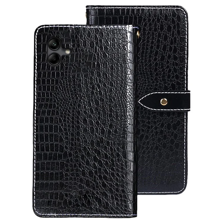 IDEWEI für Samsung Galaxy A04e 4G / F04 4G / M04 4G Krokodilleder-Textur PU-Leder Stand Drop Protection Phone Flip Wallet Case Magnetverschluss Phone Cover - Schwarz