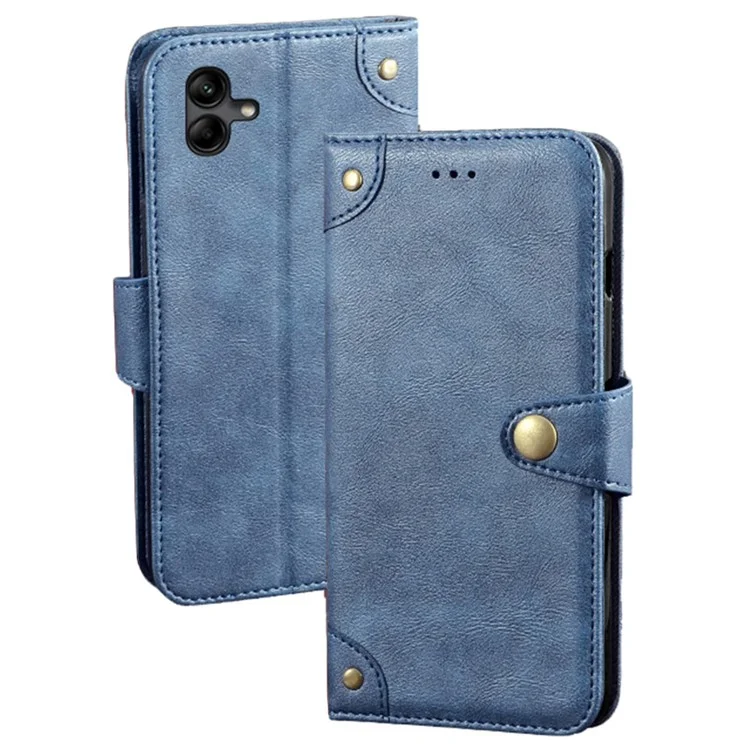 IDEWEI Für Samsung Galaxy A04e 4G / F04 4G / M04 4G stoßfester feiner Textur PU-Leder-Handyhülle Wallet Stand Handy-Hülle - Blau