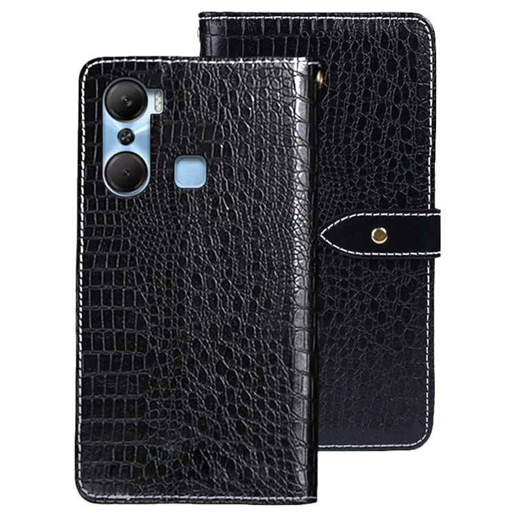 IDEWEI Pour Infinix Hot 12 Pro 4G Crocodile Texture PU Leather Viewing Stand Phone Flip Wallet Case Magnetic Clasp Phone Cover - Noir