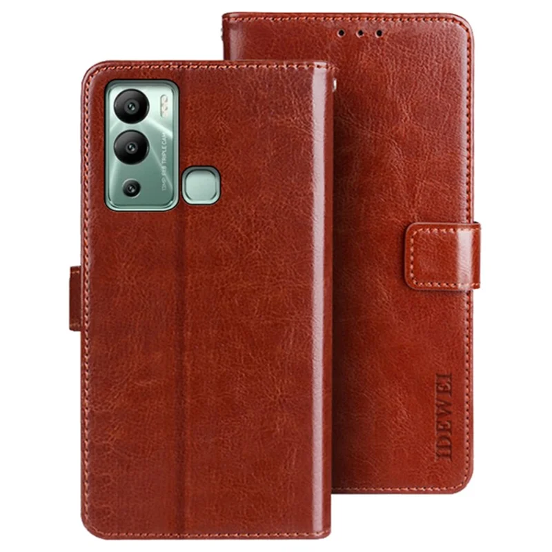 IDEWEI per Infinix Hot 12i 4G Custodia in Pelle PU con Funzione di Supporto Protezione a Doppio Strato Portafoglio con Texture Cavallo Selvaggio - Marrone