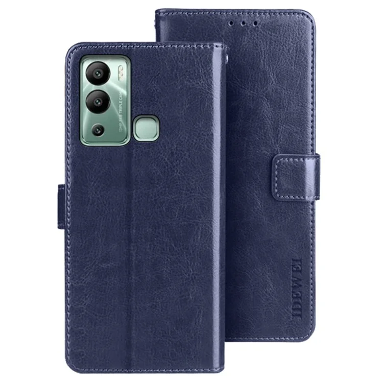 IDEWEI Para Infinix Hot 12i 4G Funda de teléfono móvil con tapa de cuero PU, soporte, textura de caballo loco - Azul oscuro