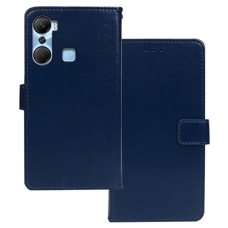 IDEWEI pour Infinix Hot 12 Pro 4G Crazy Horse Texture Fully Wrapped PU Leather Phone Case Folio Flip Stand Wallet Cover - Bleu
