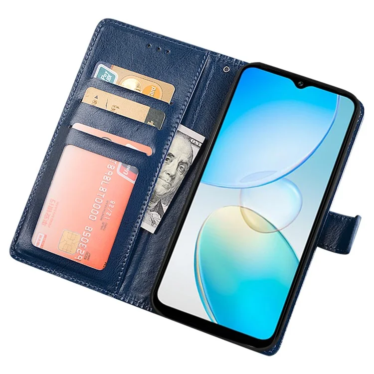 IDEWEI pour Infinix Hot 12 Pro 4G Crazy Horse Texture Fully Wrapped PU Leather Phone Case Folio Flip Stand Wallet Cover - Bleu