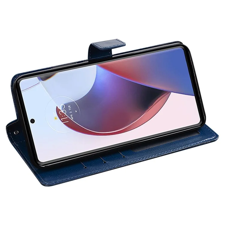 IDEWEI per Motorola Moto G53 5G Crazy Horse Texture PU Leather Phone Case Stand Wallet Cover - Blu