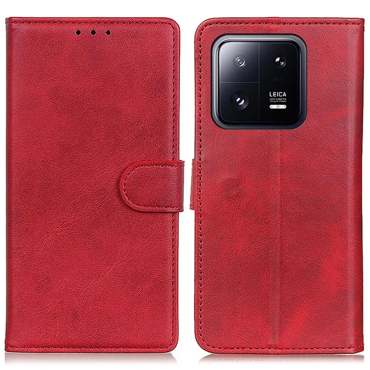 Pour Xiaomi 13 Pro 5G Full Protection Cowhide Texture Wallet Stand PU Leather Phone Case Magnetic Clasp Phone Cover - Red