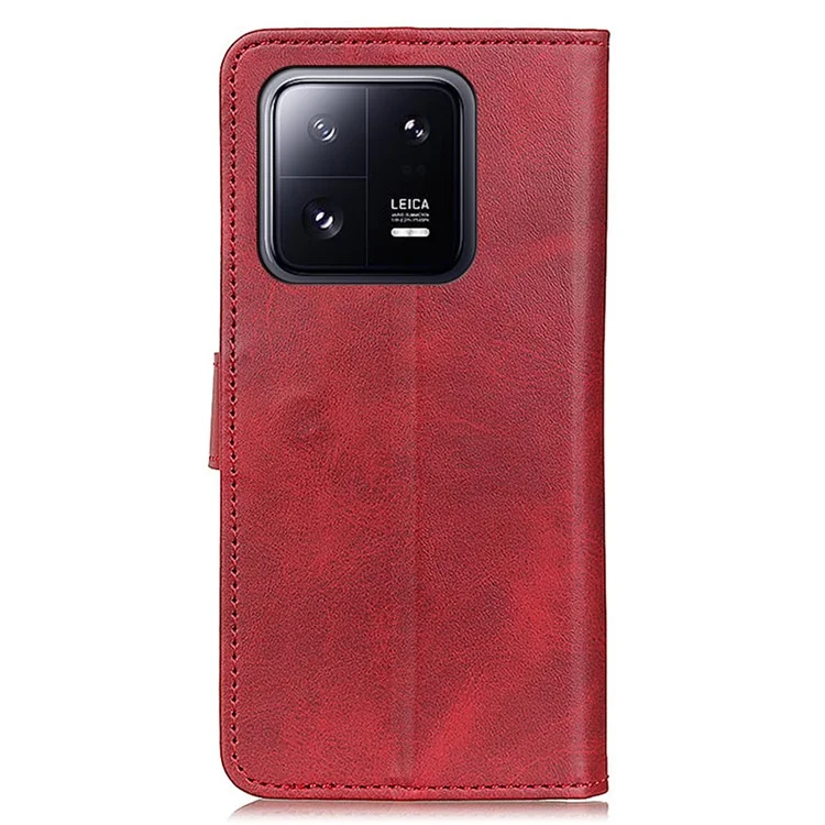 Pour Xiaomi 13 Pro 5G Full Protection Cowhide Texture Wallet Stand PU Leather Phone Case Magnetic Clasp Phone Cover - Red