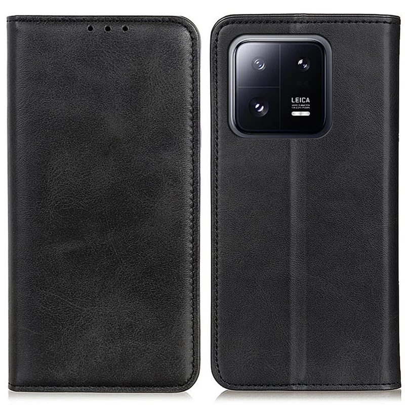 For Xiaomi 13 Pro 5G Strong Magnetic Auto Closing Wallet Mobile Phone Stand Case Shockproof Split Leather Cover - Black