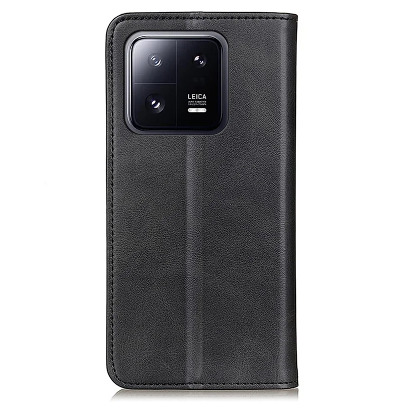 For Xiaomi 13 Pro 5G Strong Magnetic Auto Closing Wallet Mobile Phone Stand Case Shockproof Split Leather Cover - Black