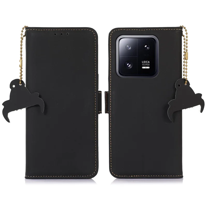 Para Xiaomi 13 5G Funda de Teléfono con Bloqueo RFID de Cuero Genuino, Soporte Manos Libres, Billetera, Tapa Magnética Plegable - Negro